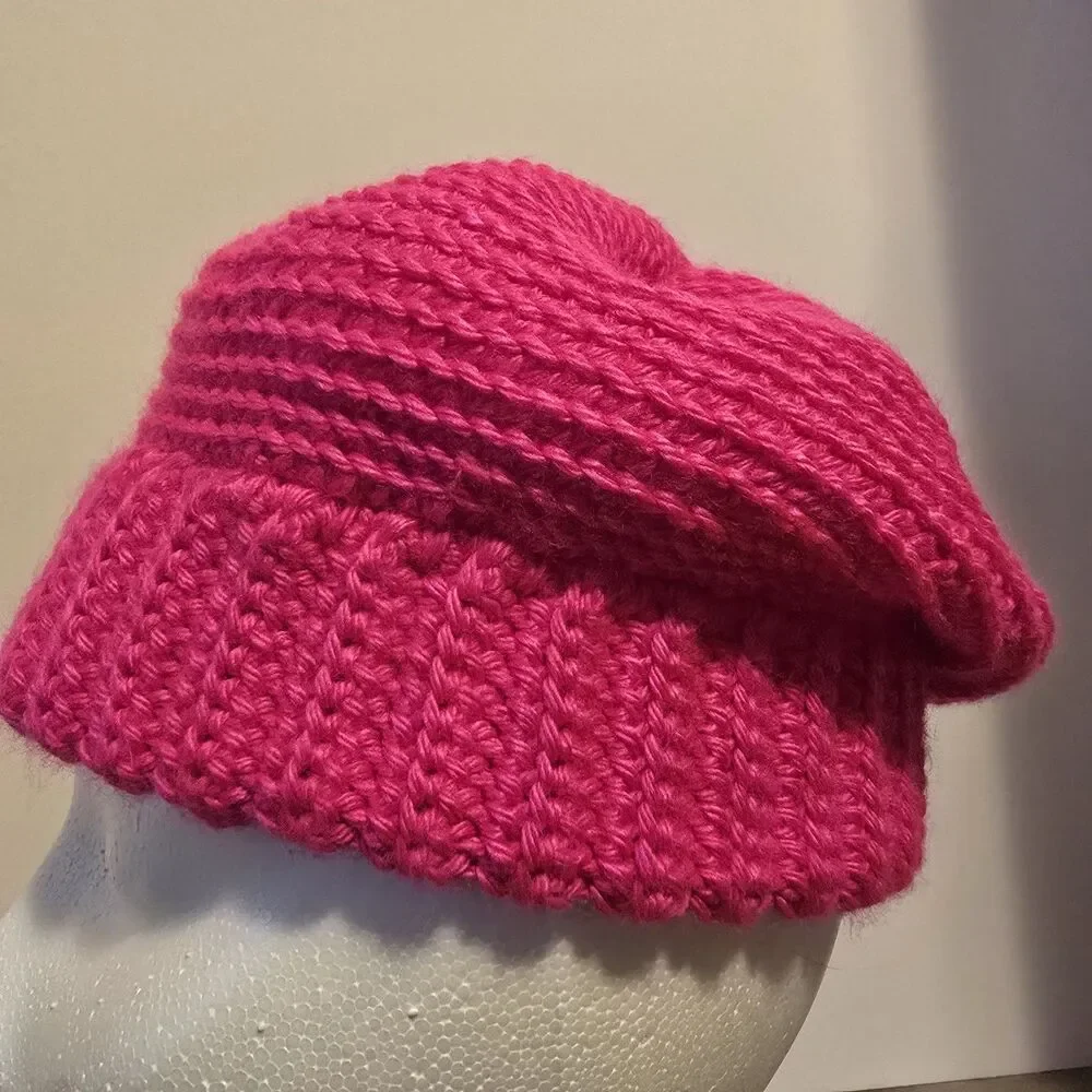 Crochet Beanie, One Size, Pink, Single Crochet.
